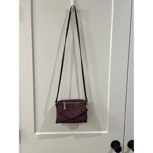 Burgundy Faux Leather Crossbody Bag Small Multi Compartment Gold Hardware Wine